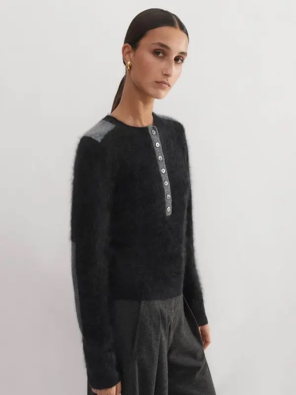 ME+EM Brushed Cashmere Contrast Panel Sweater